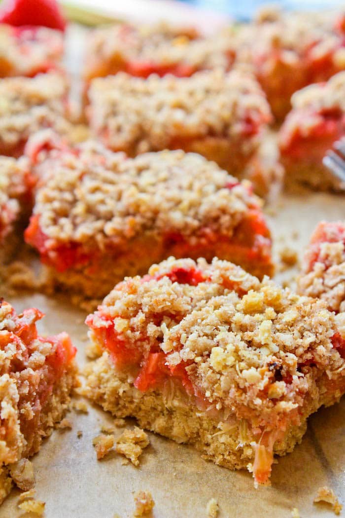 Strawberry Rhubarb Bars (GF & V) - A Saucy Kitchen