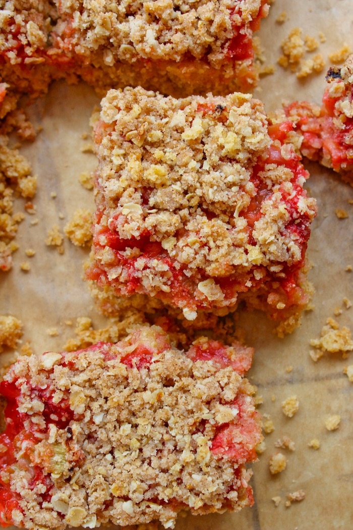 Strawberry Rhubarb Bars (GF & V) - A Saucy Kitchen