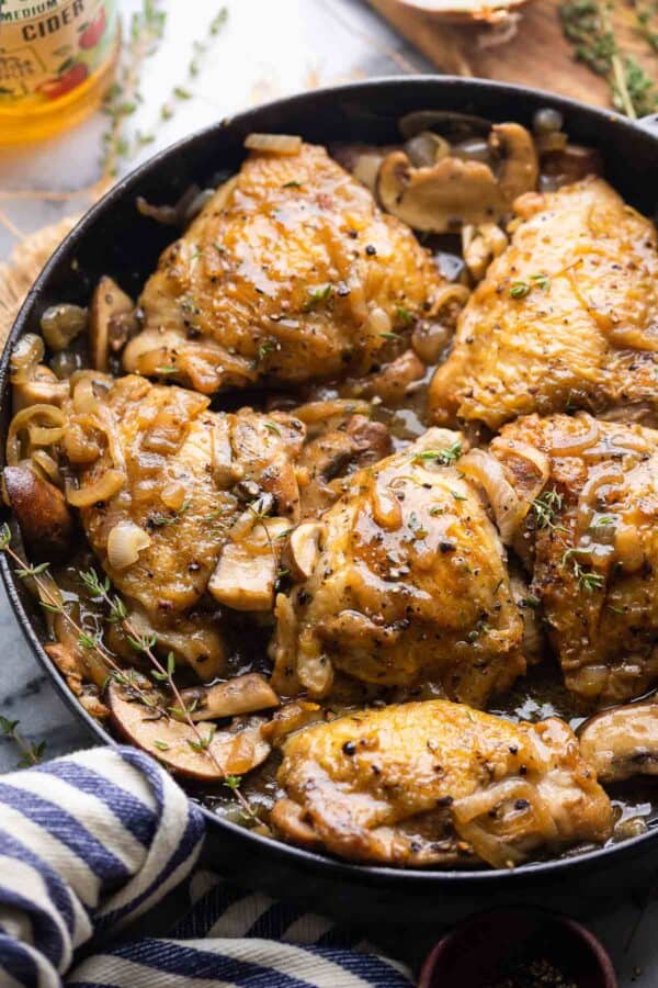 Apple Cider Braised Chicken Thighs A Saucy Kitchen