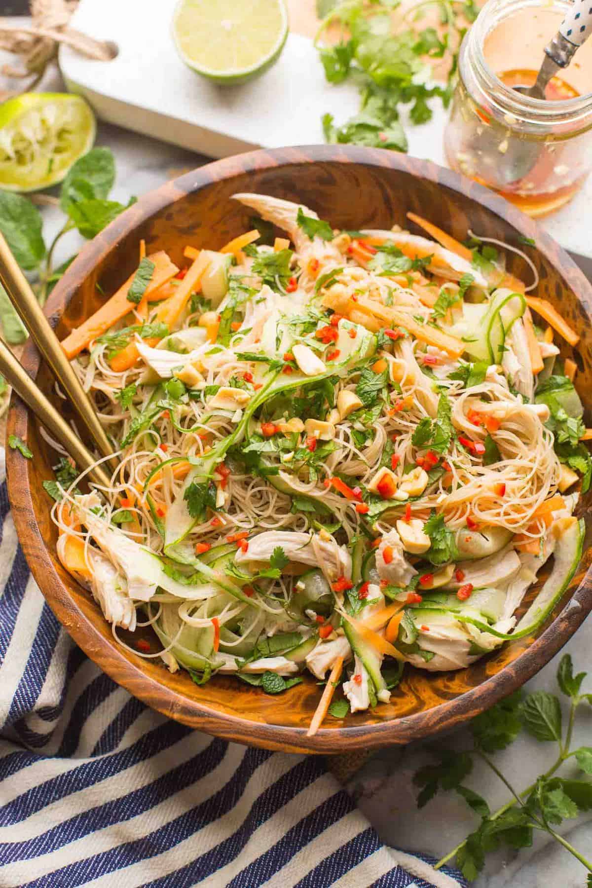 Vietnamese Chicken & Rice Noodle Salad - A Saucy Kitchen