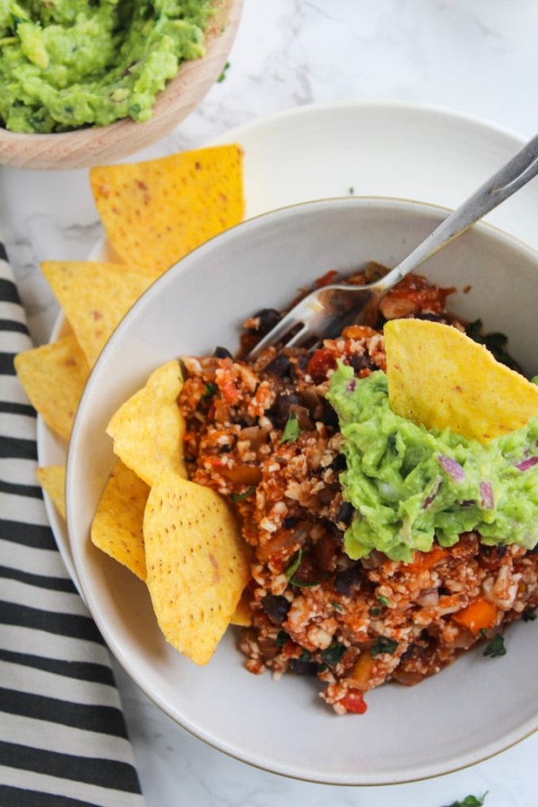 Mexican Style Cauliflower Rice with Guacamole - A Saucy Kitchen