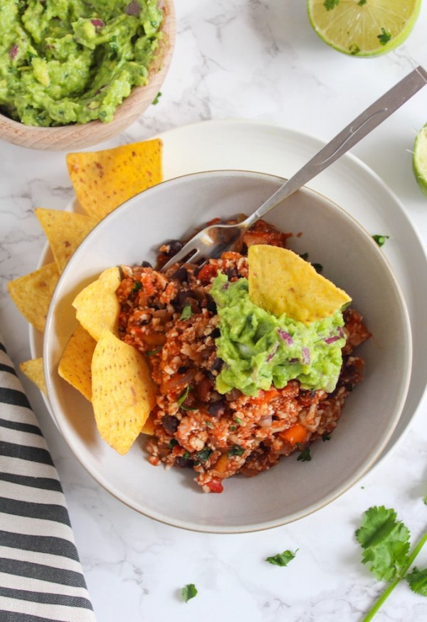 Mexican Style Cauliflower Rice with Guacamole - A Saucy Kitchen