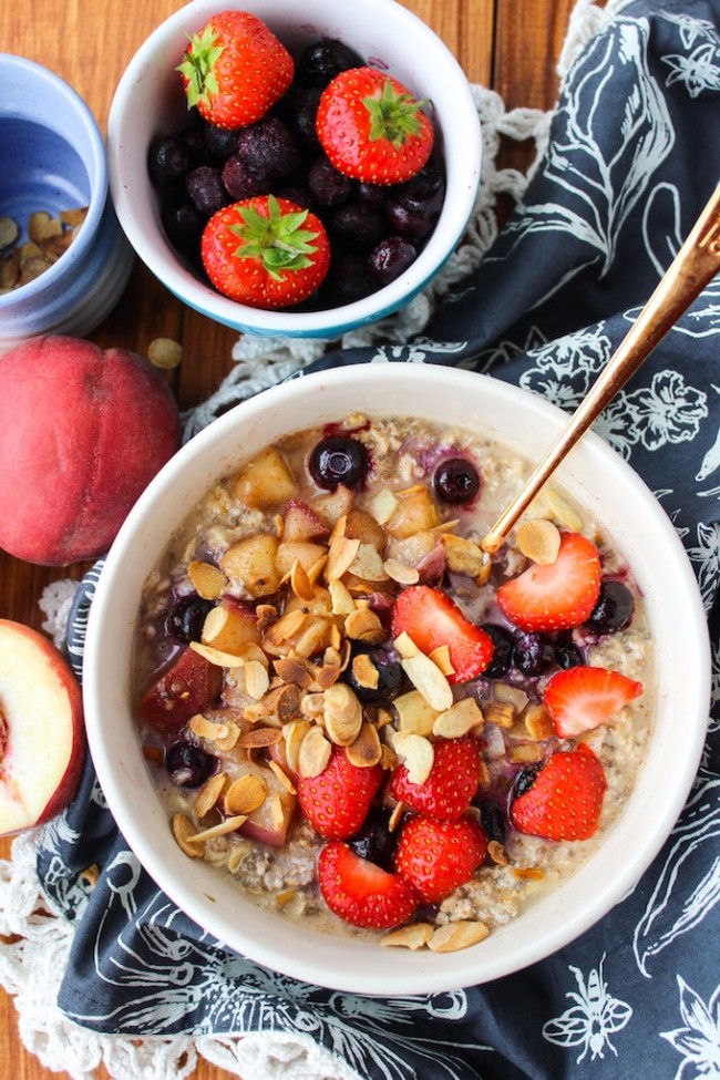 Peach & Summer Berry Overnight Oats with Chia Seeds - A Saucy Kitchen