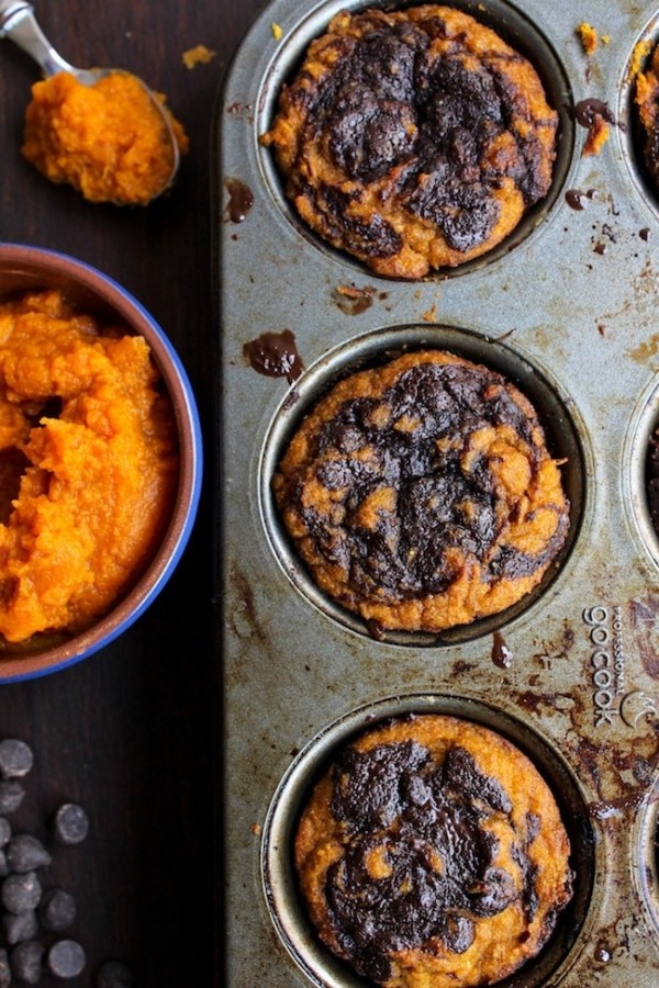 Paleo Pumpkin Muffins with a Chocolate Swirl - A Saucy Kitchen