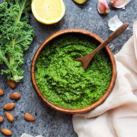 Super Green Kale Pesto Pizza - A Saucy Kitchen