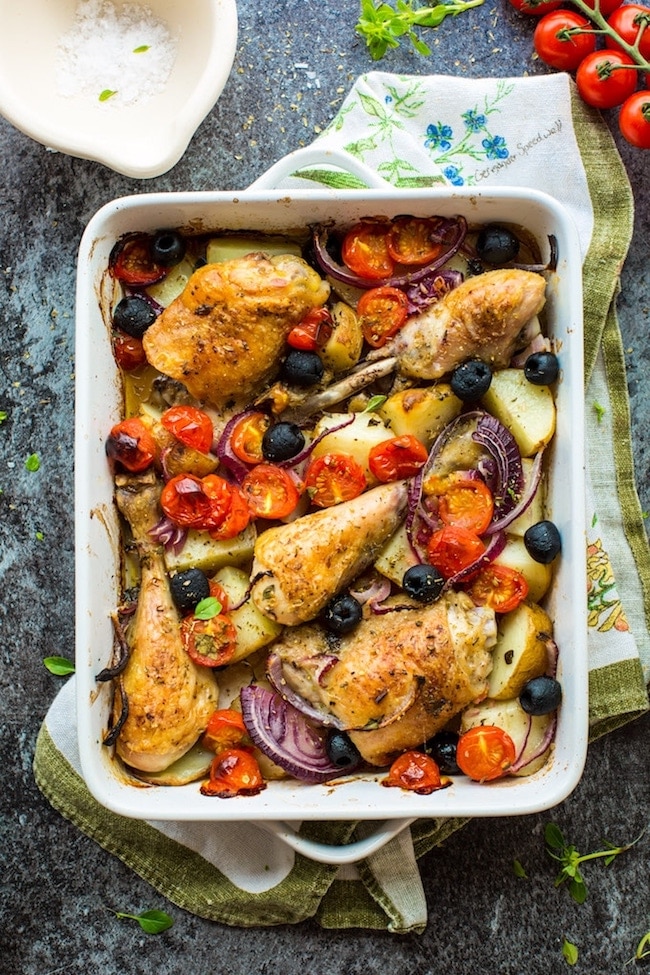 One Pan Greek Chicken & Roasted Veggies - A Saucy Kitchen