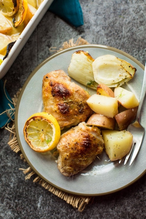 Roasted Lemon & Fennel Chicken Thighs - A Saucy Kitchen