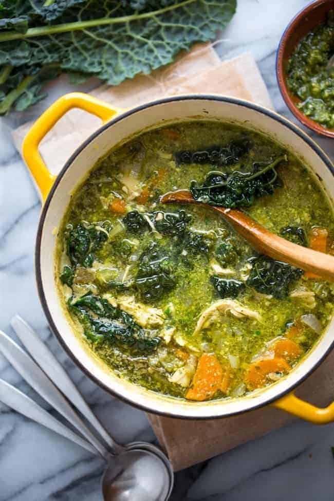 Kale & Chicken Pesto Soup - A Saucy Kitchen