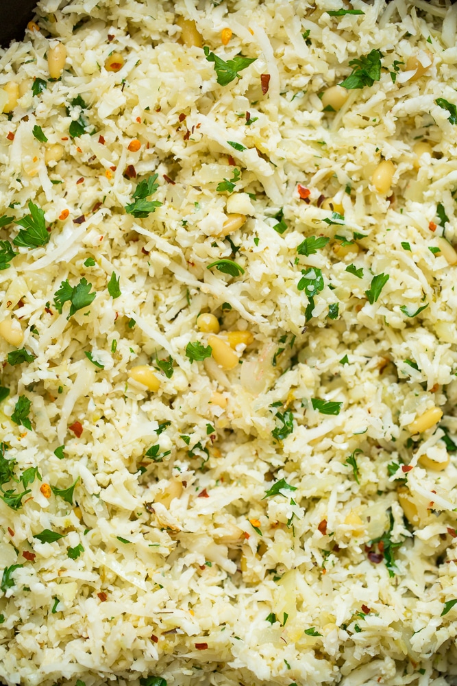 Mediterranean Cauliflower Rice - Paleo + Vegan - A Saucy Kitchen