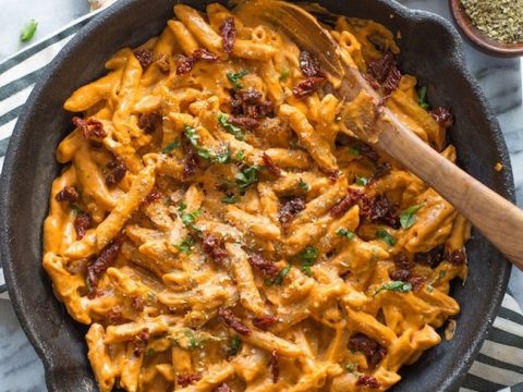 Vegan Sun Dried Tomato Alfredo With Chickapea Pasta A Saucy Kitchen