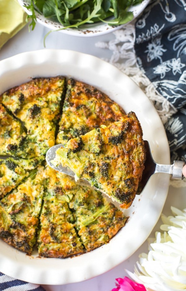 Broccoli Cheddar Crustless Quiche - A Saucy Kitchen