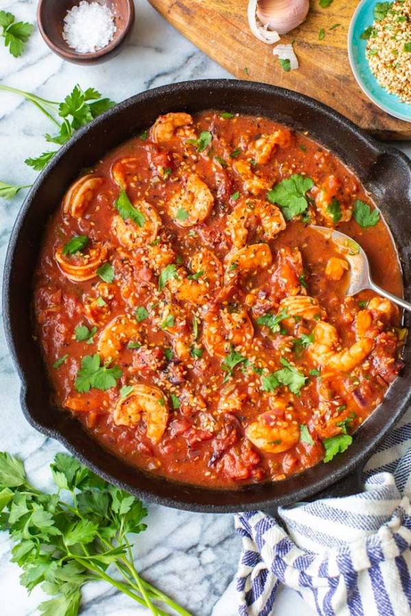 Chili Tomato Mediterranean Shrimp Stew - A Saucy Kitchen