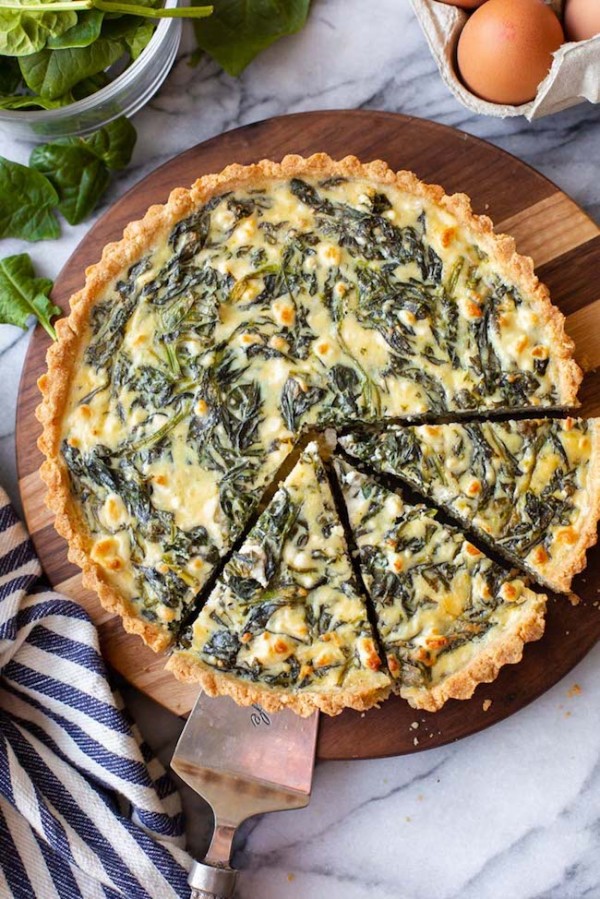 Spinach Feta Pie with an Almond Flour Crust - A Saucy Kitchen