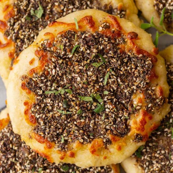 za'atar manakish topped with fresh oregano