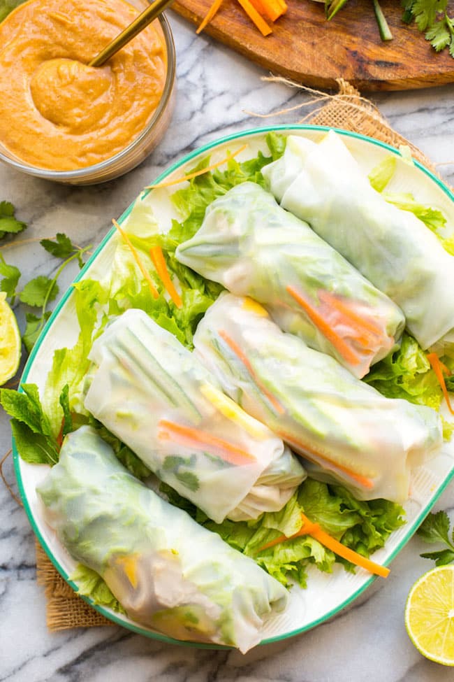Avocado and vegetable rice-paper rolls