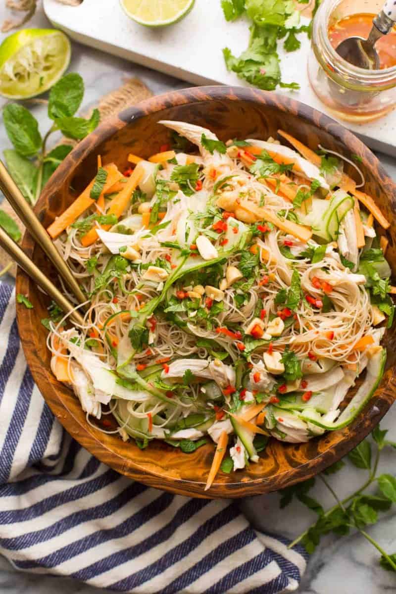 Vietnamese Chicken & Rice Noodle Salad - A Saucy Kitchen