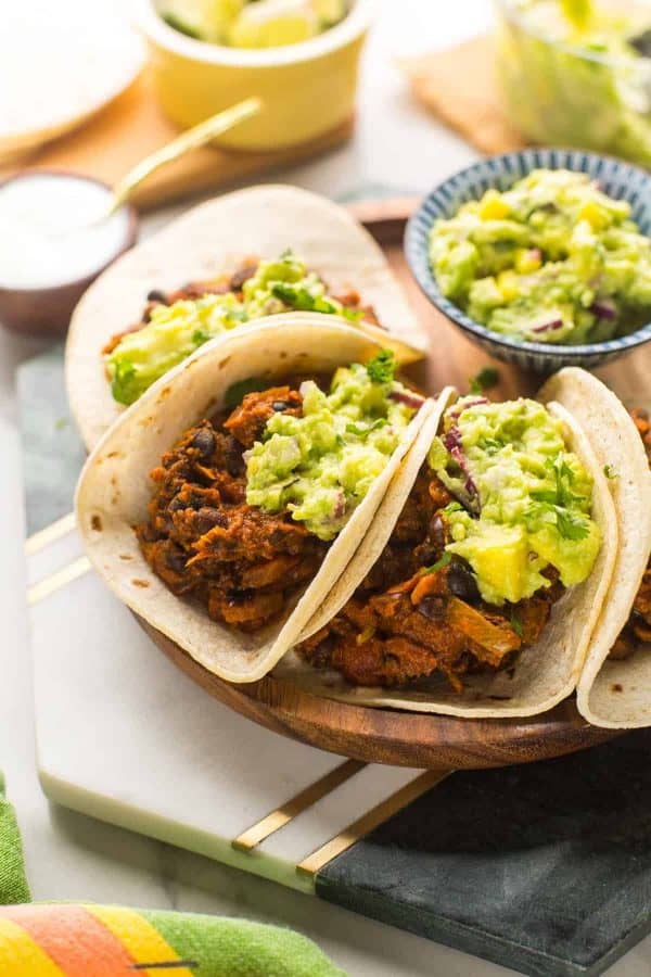 Smokey Black Bean Tacos & Mango Guacamole - A Saucy Kitchen