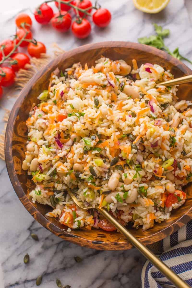 Mediterranean Bean & Rice Salad - A Saucy Kitchen