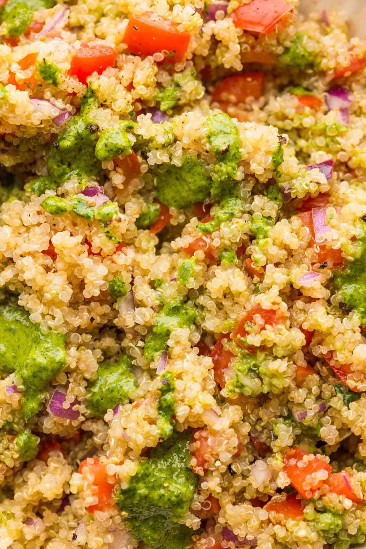 Tomato Quinoa Salad with a Zhoug Style Dressing - A Saucy Kitchen