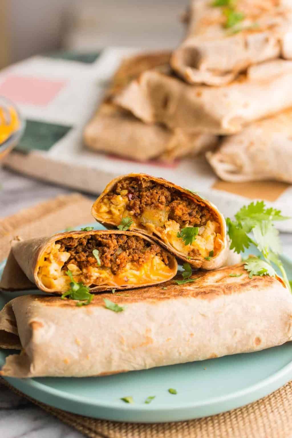 Turkey Chorizo Breakfast Burritos - A Saucy Kitchen