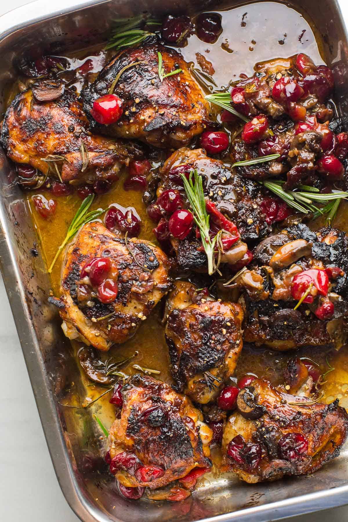 Balsamic Cranberry Chicken Thighs with Mushrooms - A Saucy Kitchen