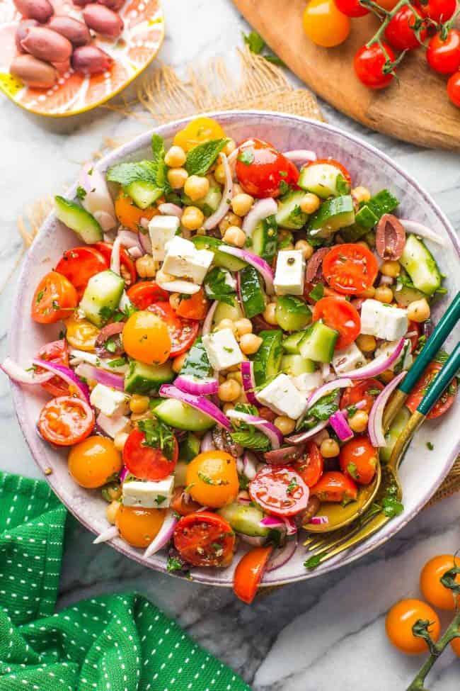 Greek Salad With Chickpeas - A Saucy Kitchen