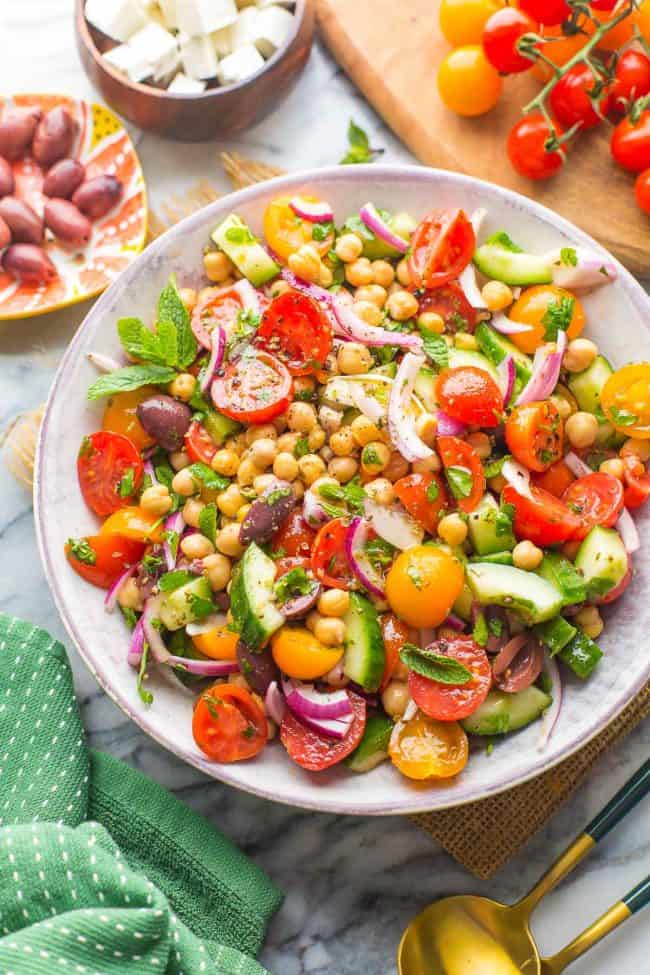 Greek Salad with Chickpeas - A Saucy Kitchen