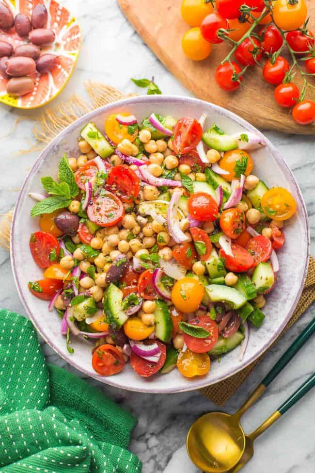 Greek Salad with Chickpeas - A Saucy Kitchen