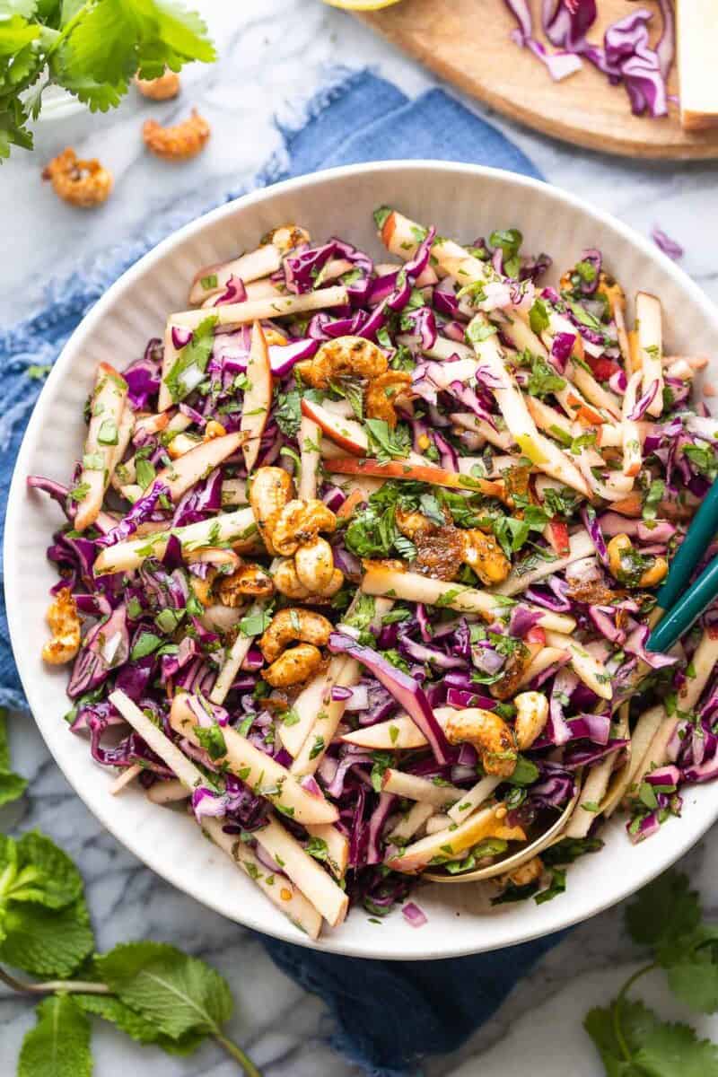 Spicy Apple and Red Cabbage Salad with Chilli Cashews - A Saucy Kitchen