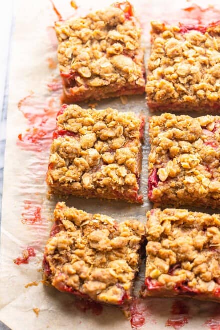 Strawberry Rhubarb Bars (GF & V) - A Saucy Kitchen