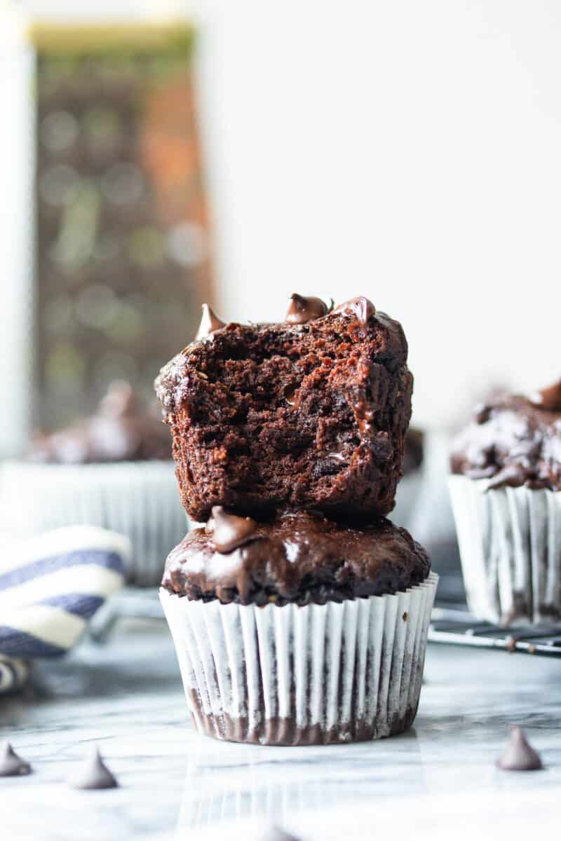 Gluten Free Chocolate Zucchini Muffins - A Saucy Kitchen