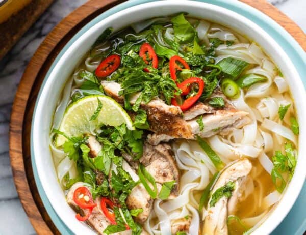 Five Spice Chicken Noodle Soup (Faux Pho) in a soup bowl