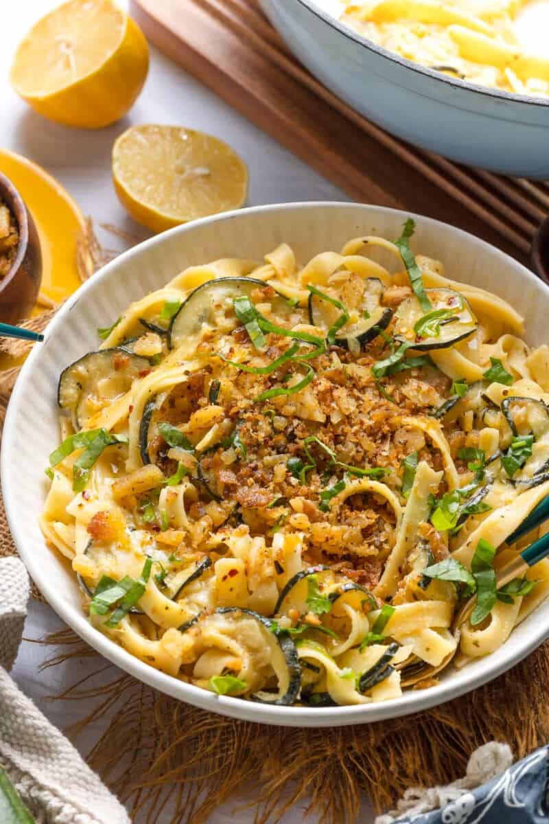 Lemon Zucchini Pasta With Garlic Chili Breadcrumbs - A Saucy Kitchen