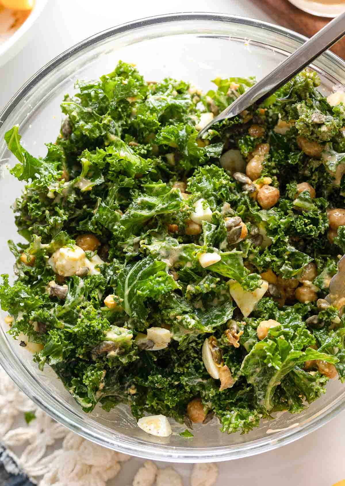 Spiced Chickpea Kale Salad & Creamy Lemon Dressing - A Saucy Kitchen