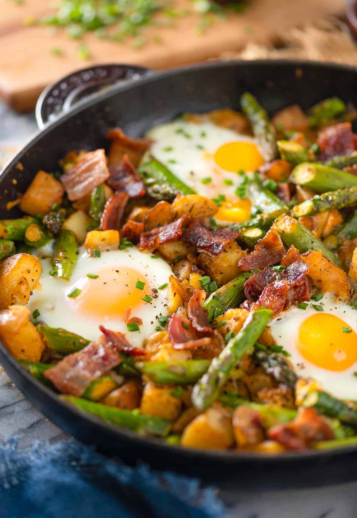 Asparagus Potato Hash with Bacon & Eggs - A Saucy Kitchen