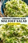 Malfouf Salad (Lebanese Cabbage Slaw) pinterest marketing image: gluten free + vegan