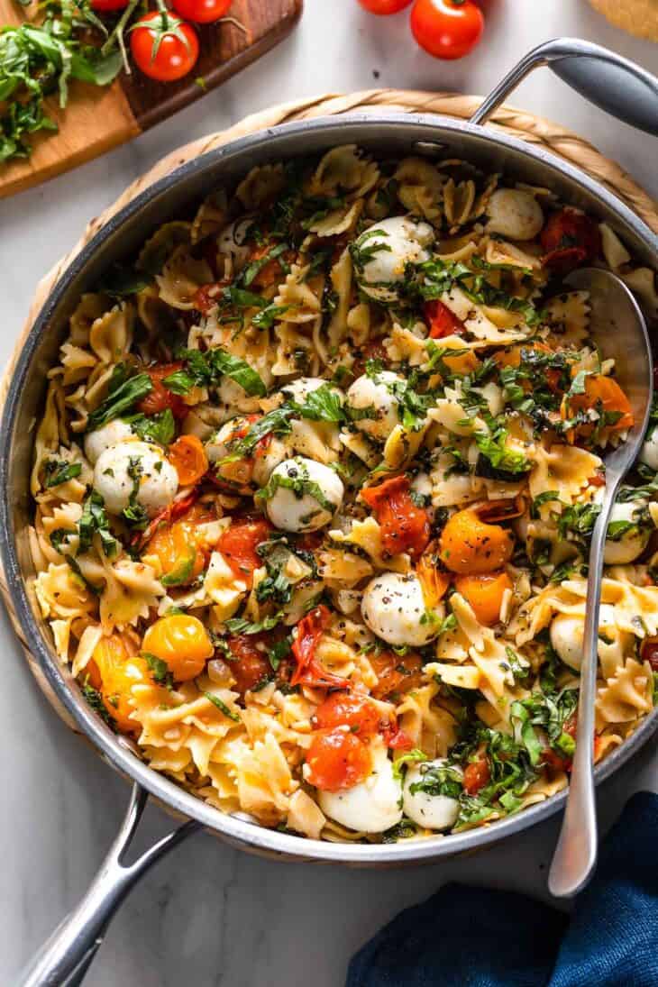 Burst Cherry Tomato Pasta with Herby Mozzarella - A Saucy Kitchen