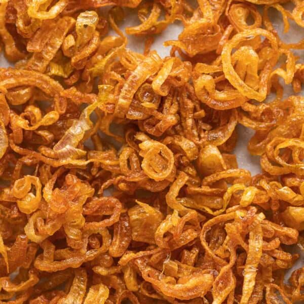 Crispy Fried Shallots on a baking sheet