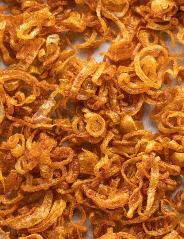 Crispy Fried Shallots on a baking sheet