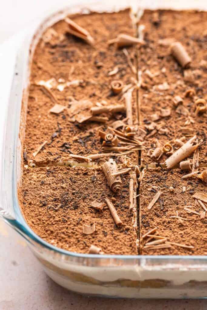 gluten free tiramisu in a baking dish