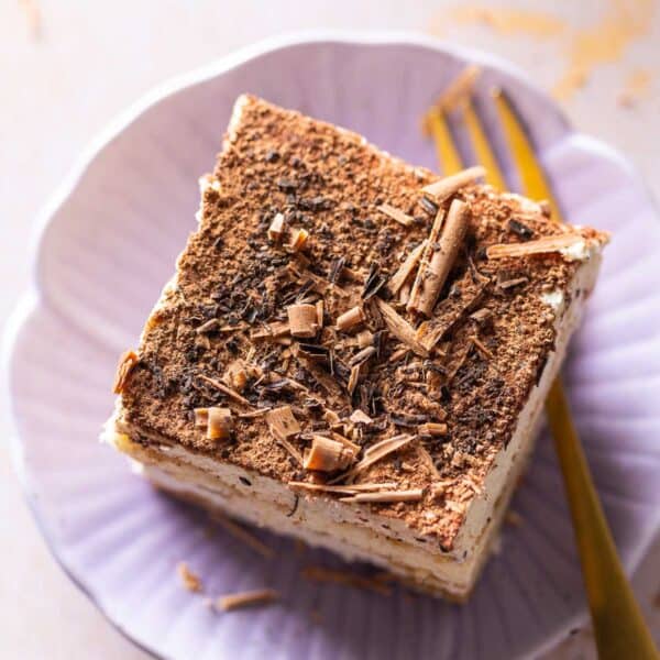 a slice of gluten free tiramisu on a plate