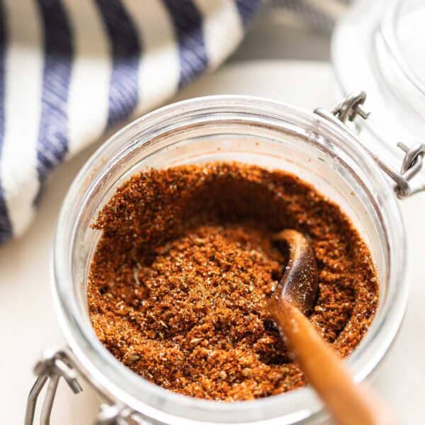 Homemade Fajita Spice Mix in a small storage jar